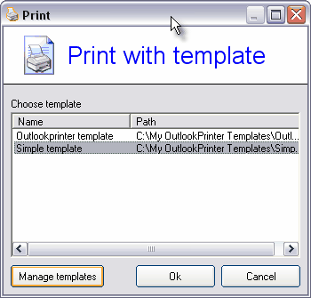 Choose template for Email print out